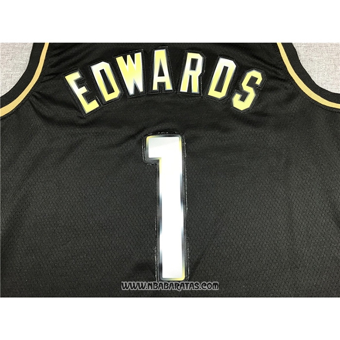 Camiseta Golden Edition Minnesota Timberwolves Anthony Edwards #1 2020-21 Negro